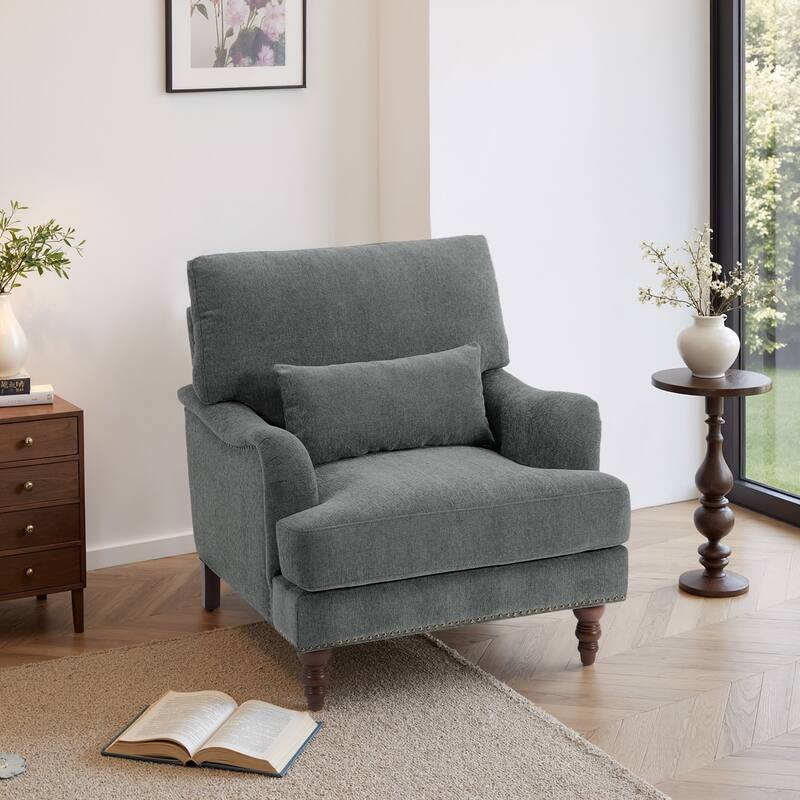 Mid Century Chenille Upholstered Accent Chair with Nailhead Trim