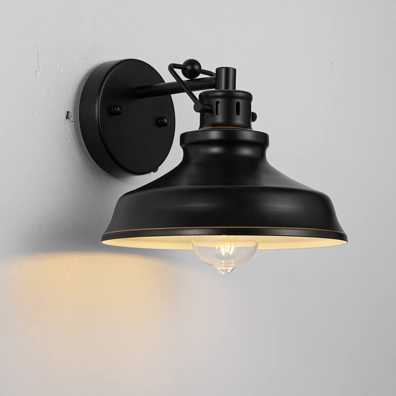 1-Light Industrial Retro Iron Black Wall Light for Bedroom Hallway - 1 Light - 1 Light - Black