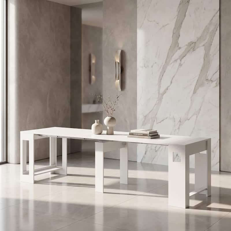 120" Extending Console Table to Writing Desk, Solid Pine Wood Space-Saving Desk Slim Entryway Table for Small Spaces Table