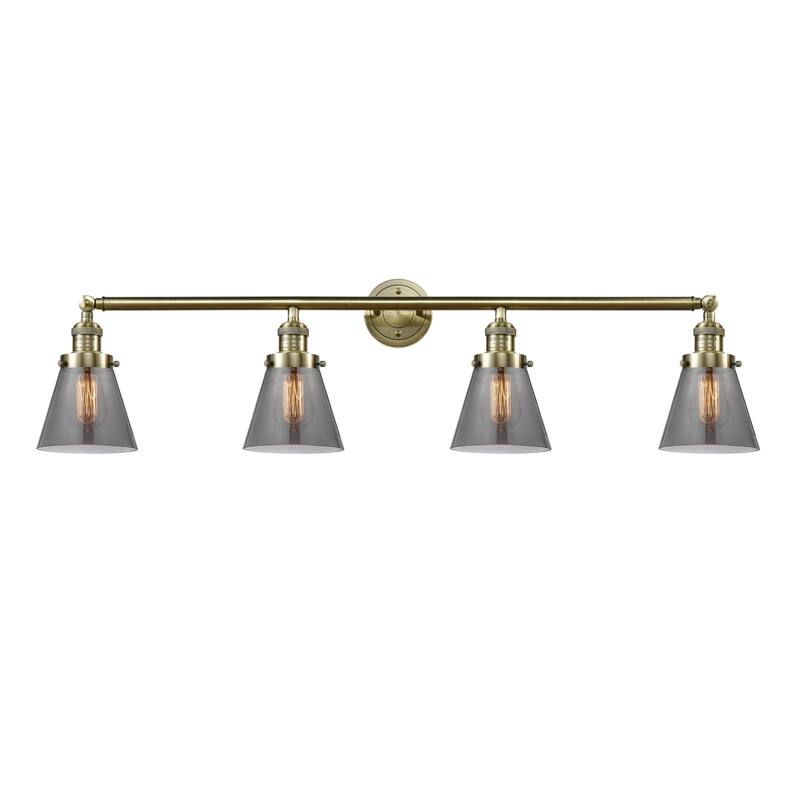 Innovations Lighting 215-10-43 Cone Vanity Cone 4 Light 43" Wide - Antique Brass / Plated Smoke