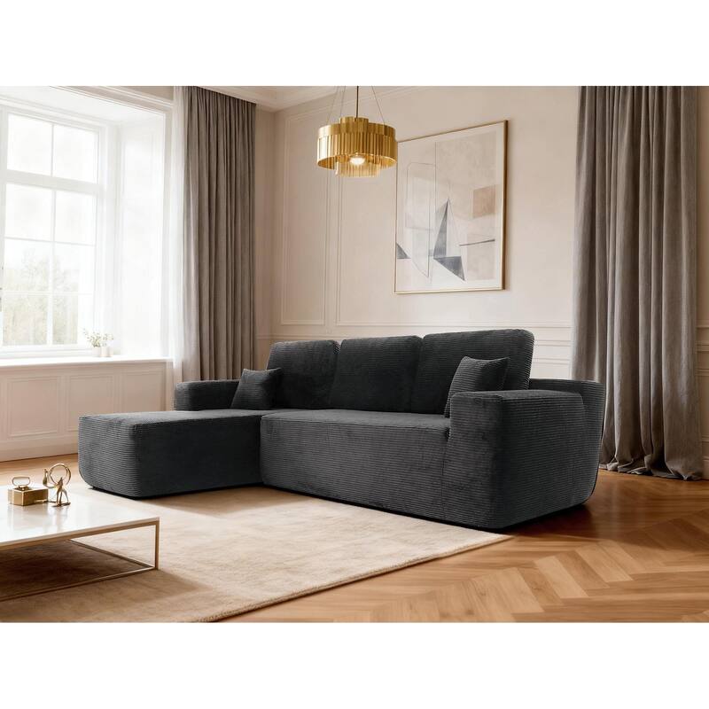 Oversized Corduroy Corner Sofa with Chaise, Boneless L-Shaped Sectional Couch, Modular Deep Seat Couches with Pillows