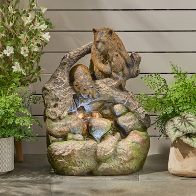 24.75" H Outdoor Fountain, Weather Resistant Floor Fountain with Light - 24.75"H
