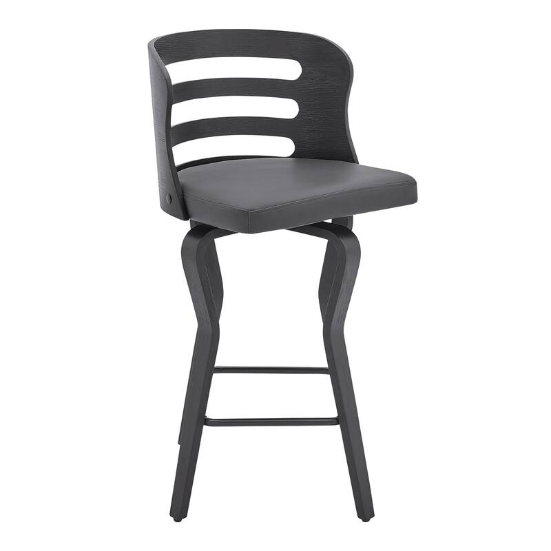 Swivel Bar Stool with Grey Faux Leather Upholstered Seat, Wooden Frame, Modern Counter Height Home Bar Seating