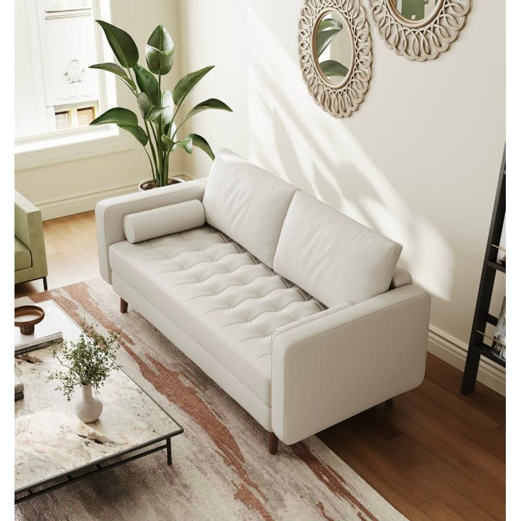 Stateside Mid-Century Square Arm Leather Covered Loveseat Sofa 59'' - White