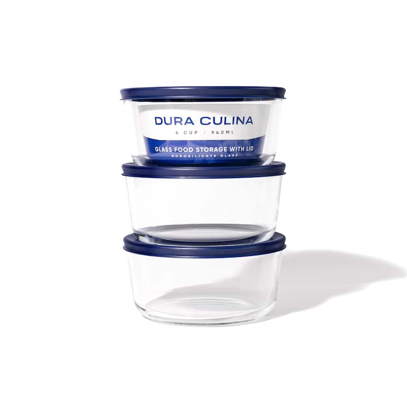 Glass Food Storage Containers Set - Round, 4-Cup (32oz) BPA-Free, Microwave & Oven Safe, Airtight Lids