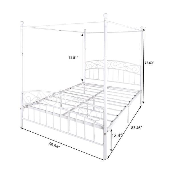 Metal Canopy Bed with Ornate European Style Headboard & Footboard