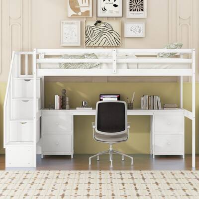 Harper&Bright Designs Twin Size Loft Bed with Built-in Desk and Ample Storage Space