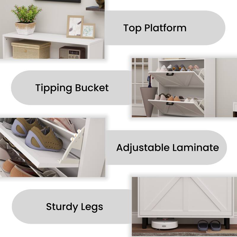 GDFStudio - Charlotte Farmhouse Shoe Storage Cabinet with Barn Door Elegance and Smart Organization