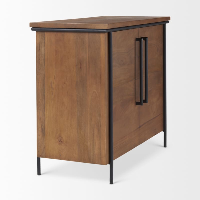 Maddox Medium Brown Solid Wood w/ Black Iron Frame & 2 Door Accent Cabinet