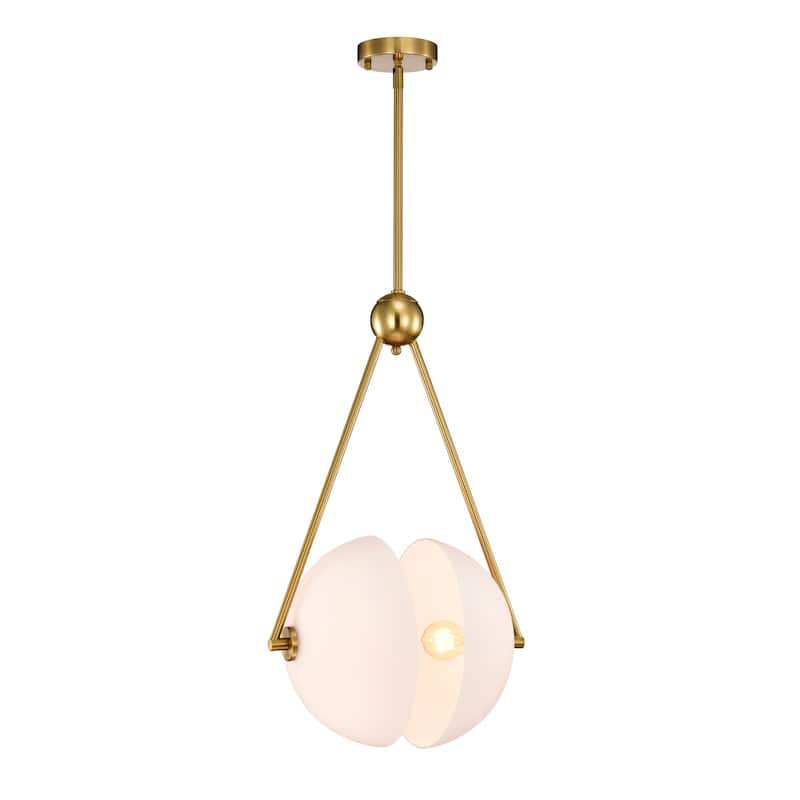 Gethra Split Sphere Brass and Frosted Glass Pendant Ceiling Lamp 2-Light Down Rod