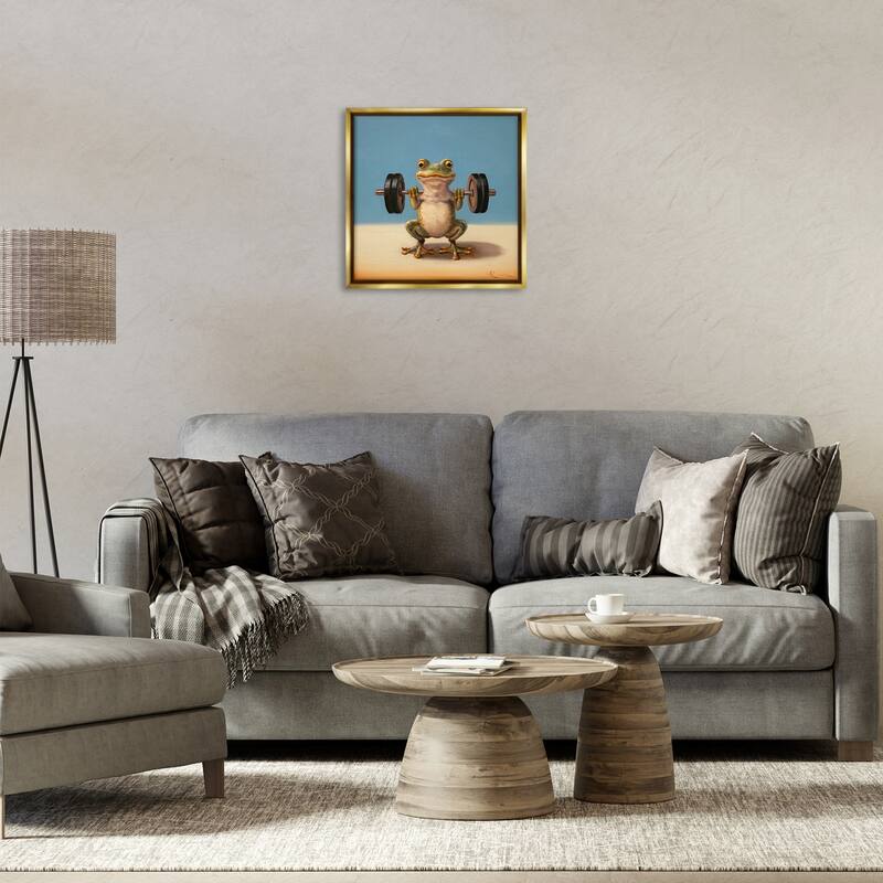 Stupell Weightlifting Frog Training Framed Floater Canvas Wall Art Design By Lucia Heffernan
