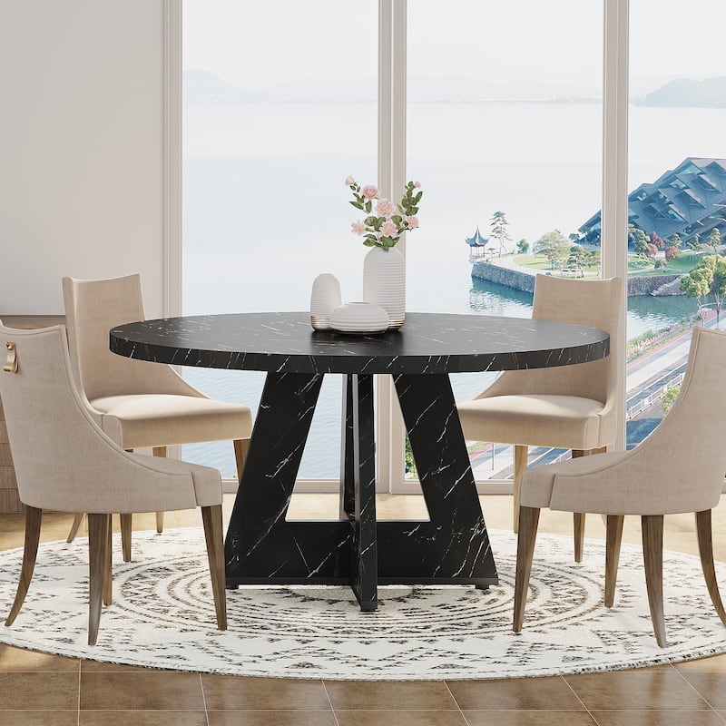 47" Round Dining Table, Wood Top Kitchen Table for Dining/Living Room