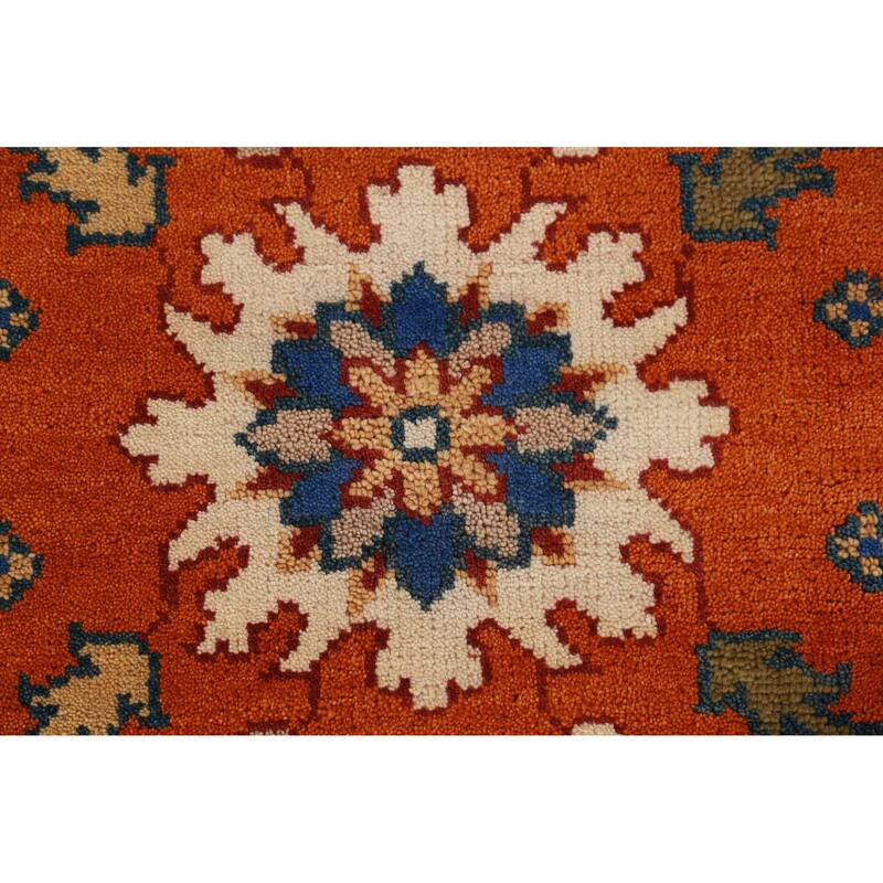 Orange Floral Oushak Indian Area Rug Hand-Knotted Wool Carpet - 7'11" x 9'11"