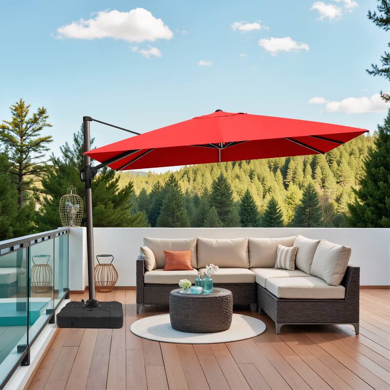 9 x 12 ft Outdoor Patio Cantilever Offset Umbrella with Heavy Duty Sand Water Fillable Base - Red