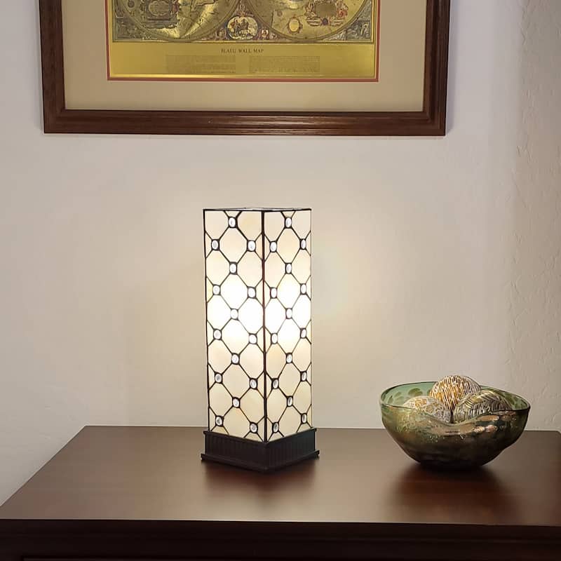 HomeRoots 18" Tiffany Style Jeweled Dark Brown Base Table Lamp - 12