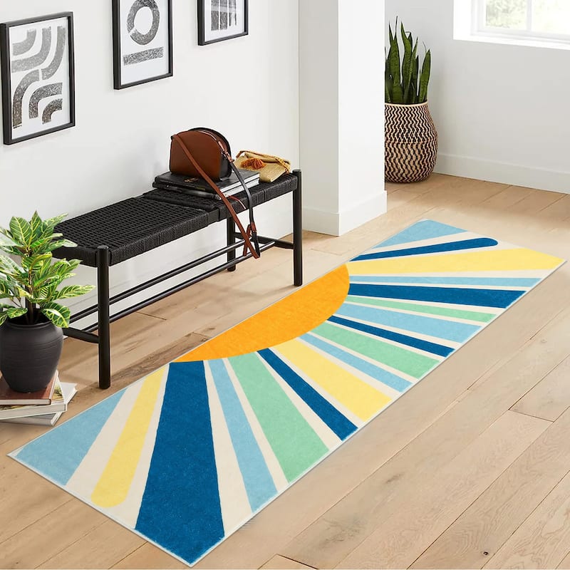 Garvee Rainbow Sol Kids Area Rug - 3'x8' - Blue