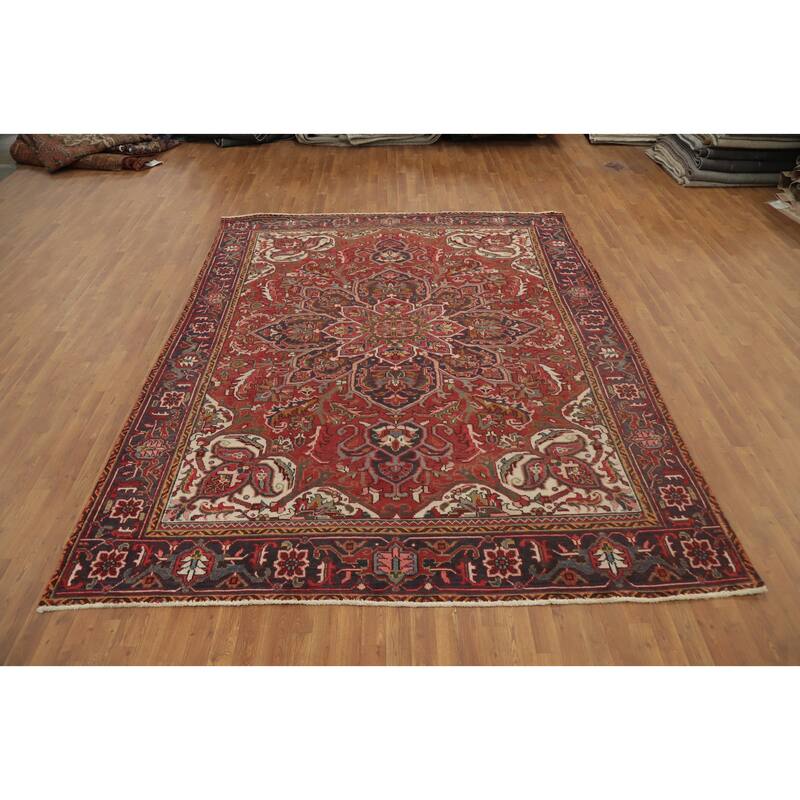 Hand Knotted Oriental 100% Wool Carpet Traditional Floral Red Heriz Area Rug - 10' 10'' X 8' 8''