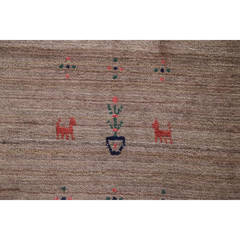 Striped Gabbeh Oriental Area Rug Hand-Knotted Wool Carpet - 7'10" x 9'7"