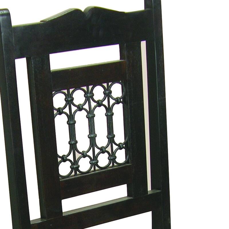 HomeRoots Dark Brown Metal and Wood Slat Back Dining Side Chair - 18.00 in. x 42.00 in. x 18.00 in.