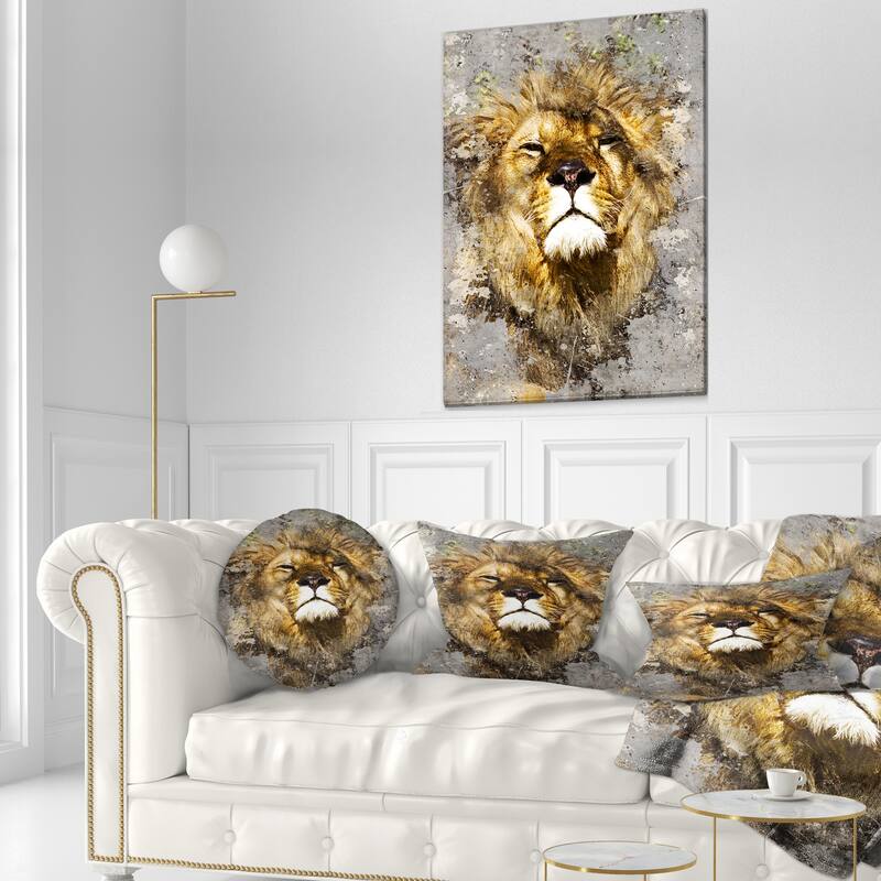 Designart "Lion Head with Textures" Animal Canvas Art Print - 20 in. wide x 40 in. high