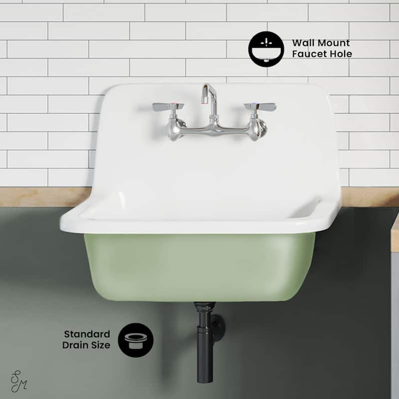 Loire 22" Cast Iron Rectangle Wall-Mounted Sink In Glossy Sage - 22