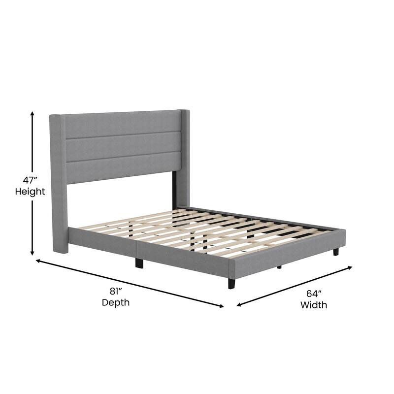 Upholstered Platform Bed with Wingback Headboard