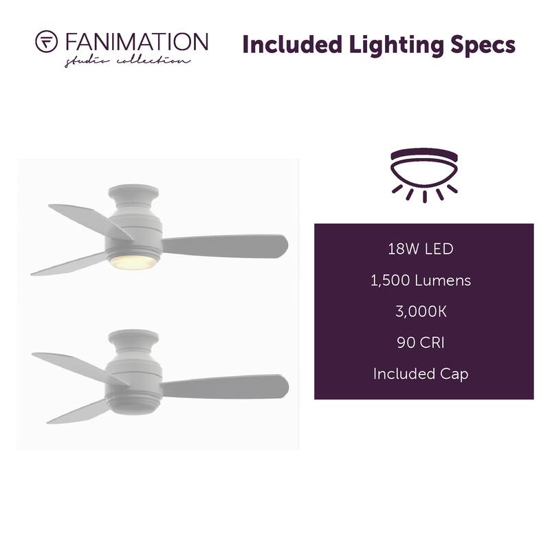 Fanimation Studio Collection Level 44 inch Matte White Flush Mount Ceiling Fan with LED Light and Wall Control
