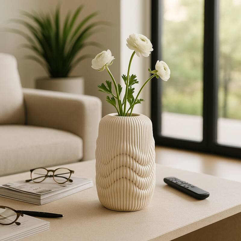 Porcelain 3D Printed Textured Vase - Ivory/Beige