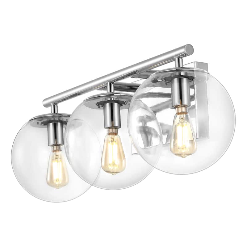 SAFAVIEH Lighting Tallina 3-Light 20-inch Glass Orb Wall Sconce (LED Bulbs Included) - 7.5 In. W x 20 In. D x 7.8 In. H - Chrome