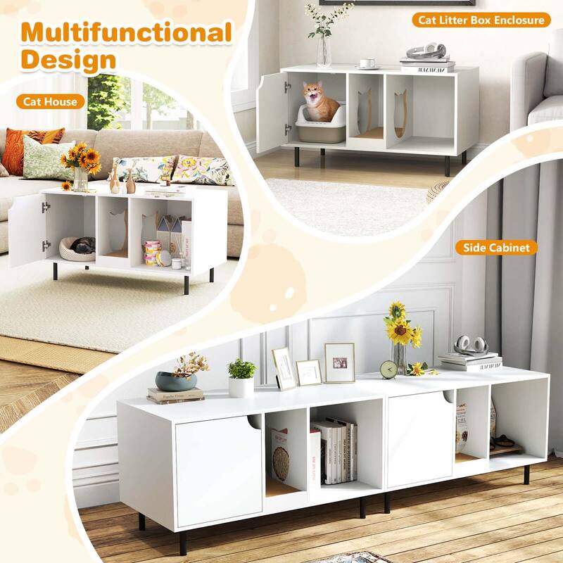 Costway 40" Hidden Cat Washroom with Storage Removable Scratcher Metal - See Details