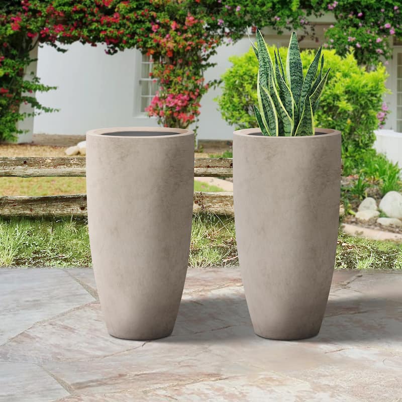 Plantara 24" H Tall Concrete planter(Set of 2), Large Outdoor Plant pot, Modern Tapered Flower pot for Garden