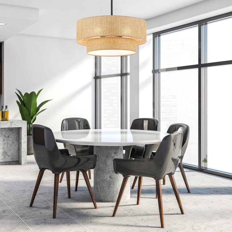 Rattan Chandelier Modern Natural Woven 18" 4-Light Black