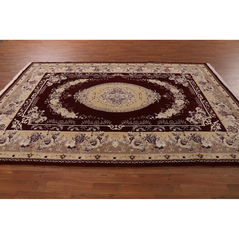 Red Victorian Style Kashan Turkish Area Rug Machine Made Floral Carpet - 6'6" x 9'10"