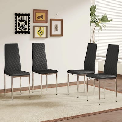 Elegant Modern Dining Chairs: PU Seats & Silver Metal Legs – Perfect for Minimalist Homes & Versatile Settings.