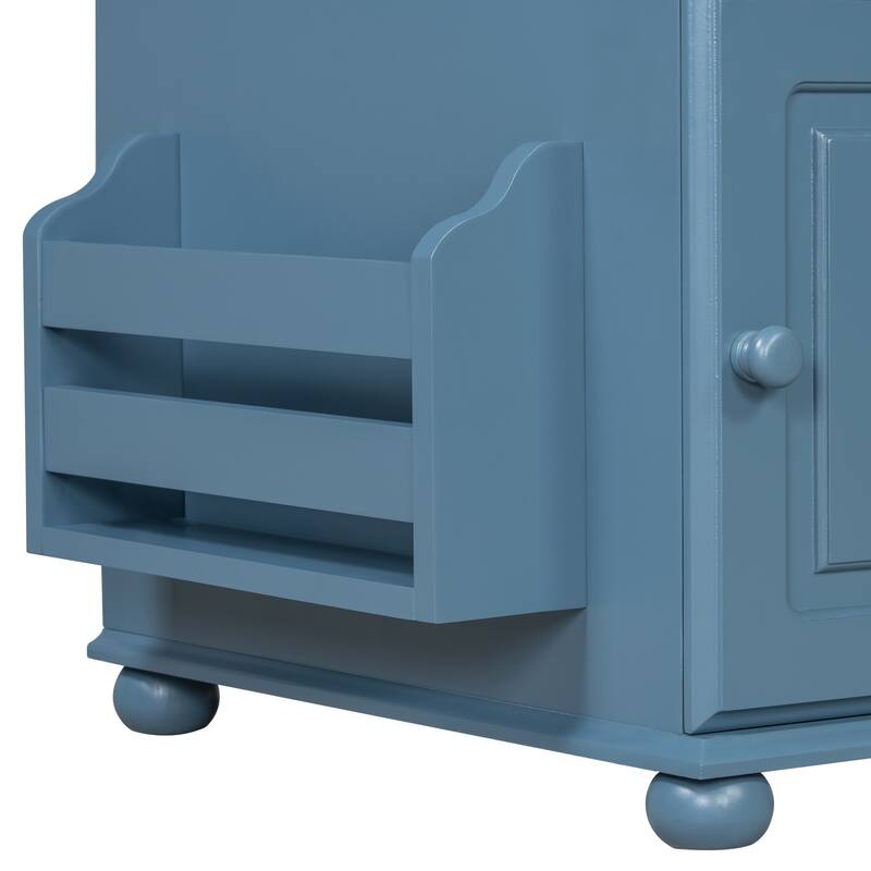 Vintage End Table with USB Ports and Multifunctional Drawer with Cup Holders