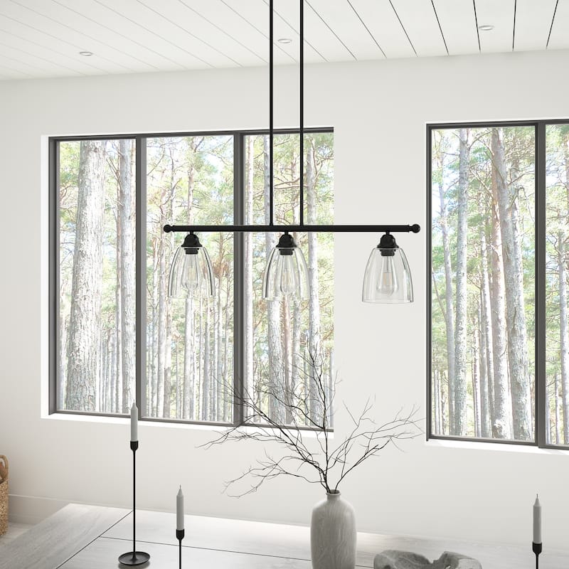 Modern Black 3-Light Glass Style Kitchen Island Pendant