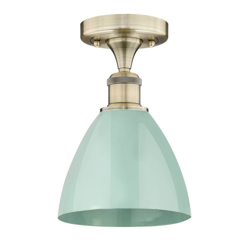 Innovations Lighting Edison Plymouth Dome - 1 Light 8" Semi-Flush Mount - Antique Brass/Seafoam