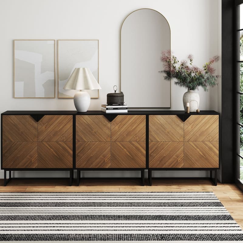 Nathan James Enloe Rustic Doors Metal Base Free Standing Modern Storage Cabinet for Entryway