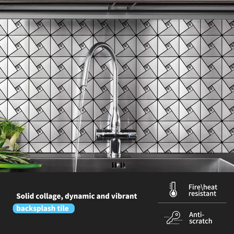 Art3d 10-Sheet Peel and Stick Backsplash Metal Mosaic Tiles for Kitchen, Aluminum Composite Tiles Stickers