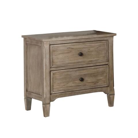 Wooden Nightstand with 2 Drawers in Wire-Brushed Warm Gray Finish
