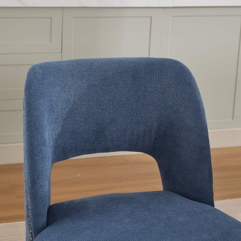 Fabric Upholstered Dining Chairs Set of 2, Kitchen Chairs with Curved Backrest, Accent Chair with Solid Wood Legs