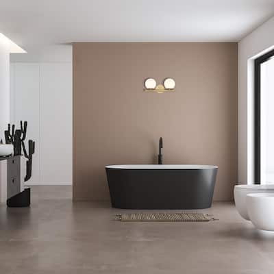 Crown Heights 16 in. 2-Light Brushed Gold Vanity LIght with White Art Glass Shades - 16.25