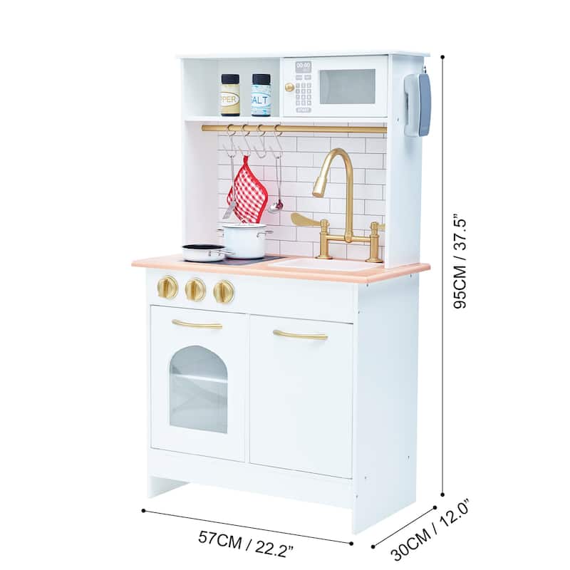 Teamson Kids - Little Chef Boston Modern Play Kitchen - White / Wood - 22.25" L x 12" W x 37.5" H