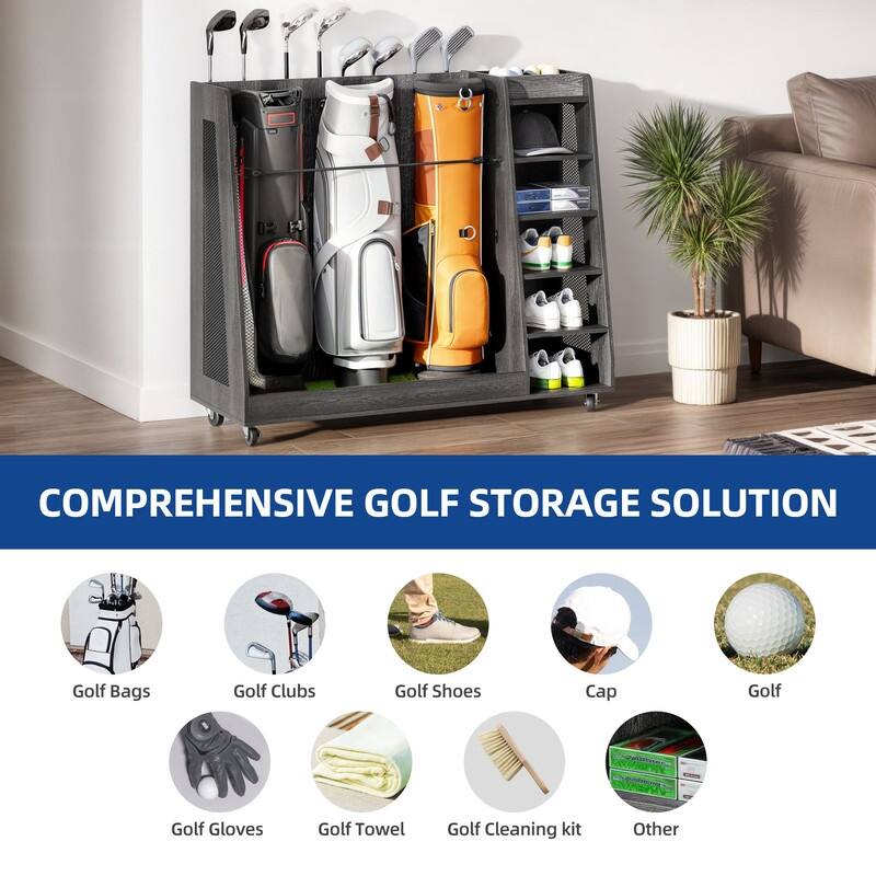 Moasis 35"/47" Wooden Golf Equipment Organizer Storage Rack with Wheels