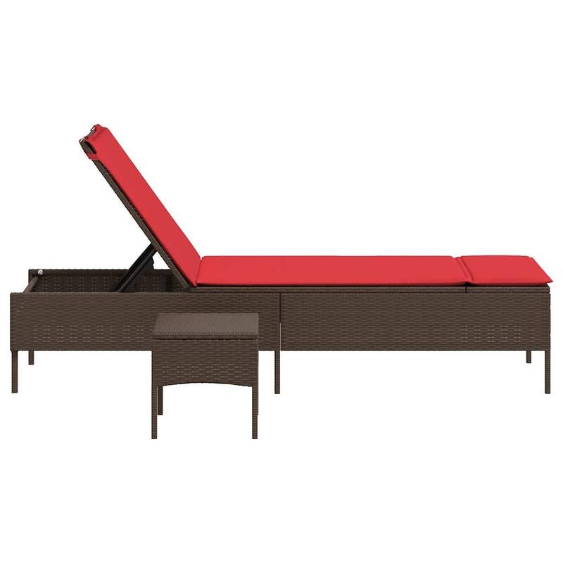 vidaXL Sun Lounger with Table and Cushion Outdoor Poly Rattan Brown/Gray/Black