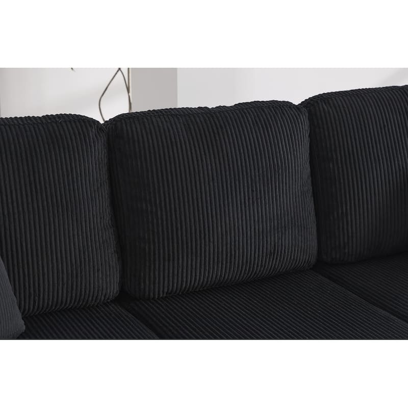 L-Shaped Sectional Sofa with Pull-Out Storage,Ottoman & Pillows 3-Seat with USB Charging,Cup Holder, Convertible Design