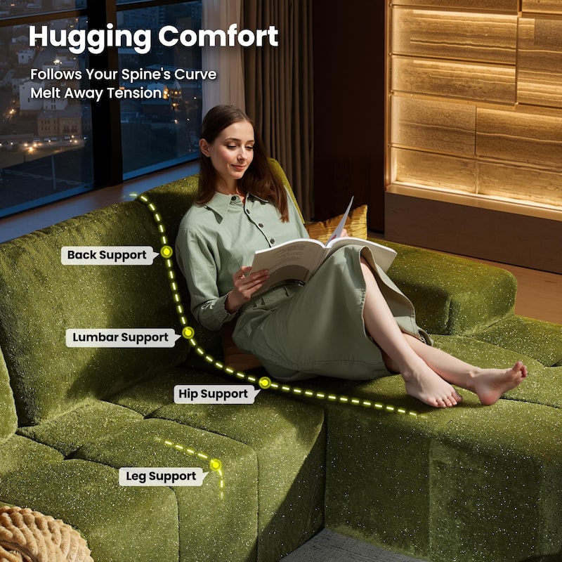 OVIOS Starry Sky Fabric Chaise Lounge Sofa-Green