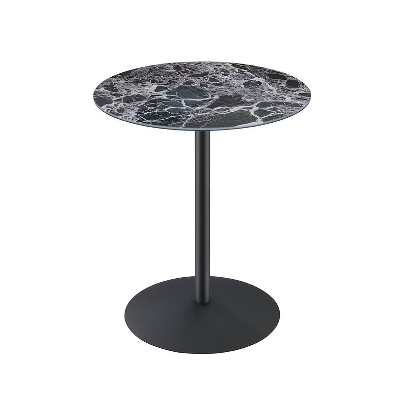 Round End Table with Metal Base - Black