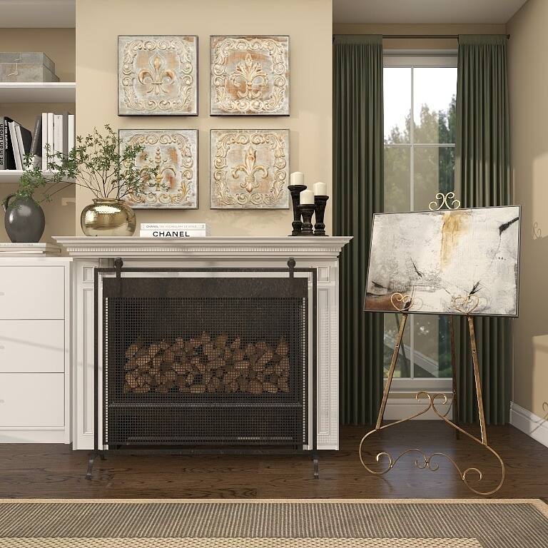 Metal Scroll Large Adjustable 3 Tier Easel with Chain Support - Gold or Gray - Roche River Decor