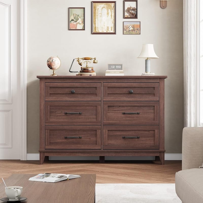 47" Wide Freestanding 6 Drawer Dresser for Living Room, Bedroom, Entryway